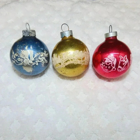 Vintage Glass Christman Ornaments Set of 3 - Picture 12 of 14